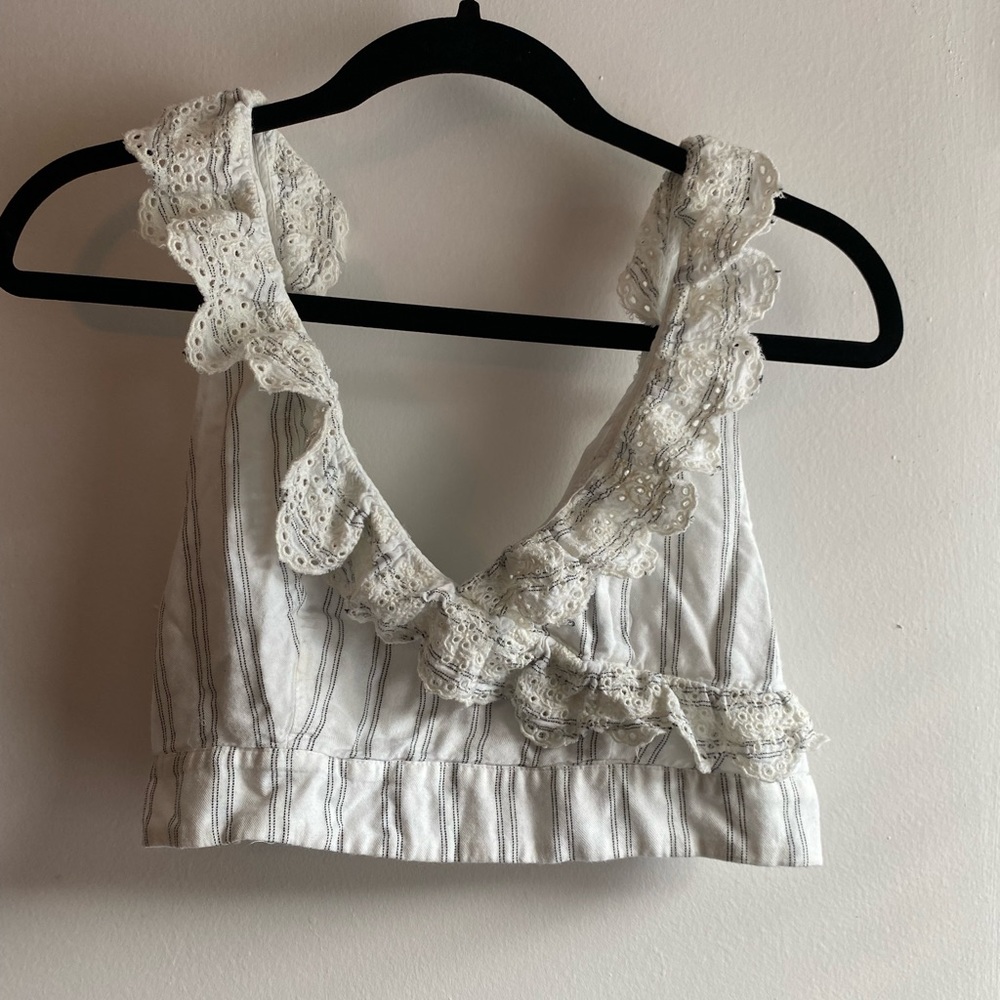 *American Eagle striped Ruffle crop top bralette size medium